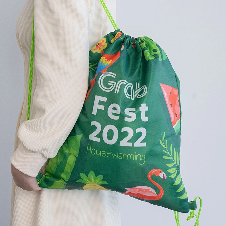 Hot Sale Custom Nylon Drawstring Bag Christmas Promotion Packaging Draw String Bag Polyester Sublimation Drawstring Backpack with Logo