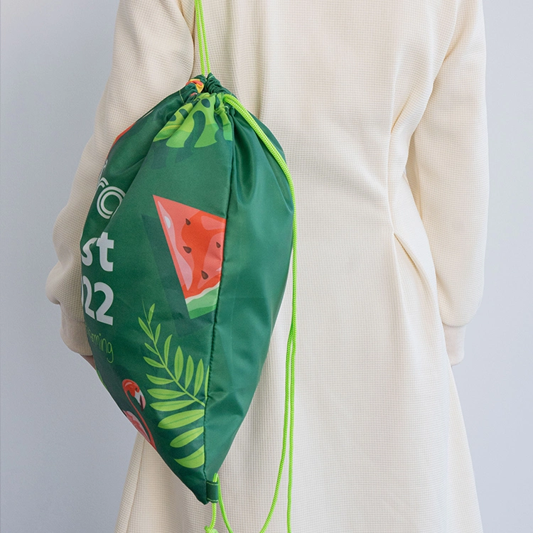 Hot Sale Custom Nylon Drawstring Bag Christmas Promotion Packaging Draw String Bag Polyester Sublimation Drawstring Backpack with Logo