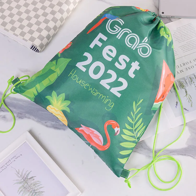 Hot Sale Custom Nylon Drawstring Bag Christmas Promotion Packaging Draw String Bag Polyester Sublimation Drawstring Backpack with Logo