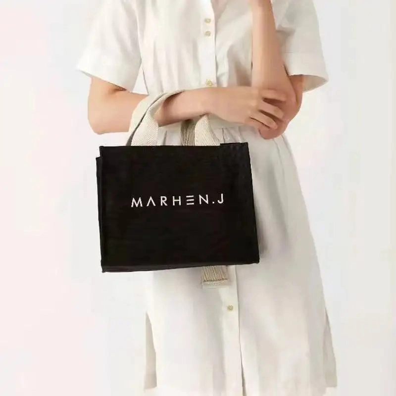 Hot Sale Wholesale Durable Reusable Foldable Clothing Store Shopping Black Canvas Bag