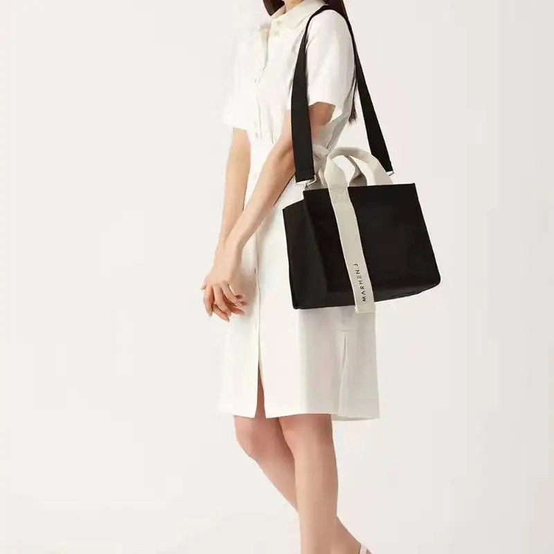 Hot Sale Wholesale Durable Reusable Foldable Clothing Store Shopping Black Canvas Bag