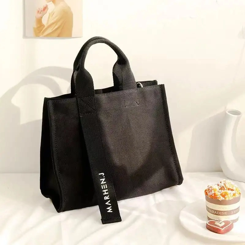 Hot Sale Wholesale Durable Reusable Foldable Clothing Store Shopping Black Canvas Bag