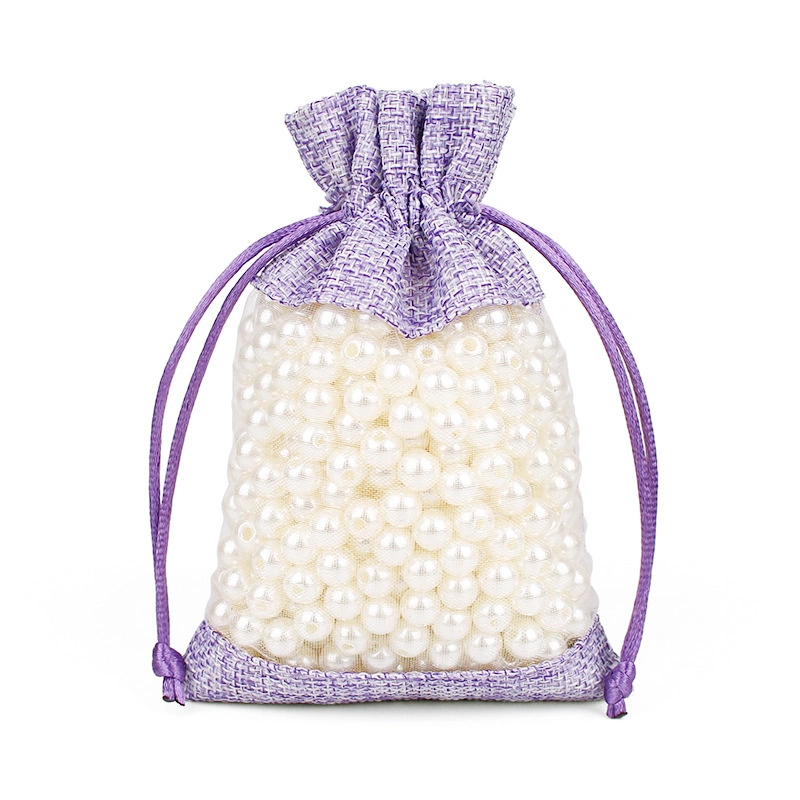 Hot- Selling Custom Logo Jute Shopping Bags Jewelry Gift Pouch Burlap Drawstring Bags with Organza Window - Image 4