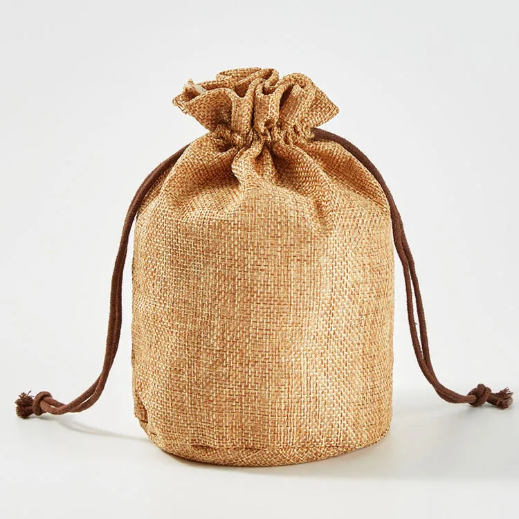 Hot Selling Custom Logo Printed Drawstring Jute Bag Pouch Natural Burlap Linen Hessian Drawstring Gift Bag