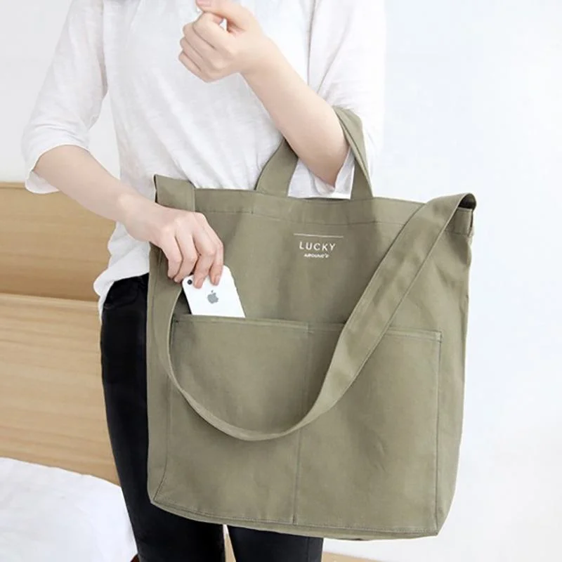 Hot Selling Fashion Reusable Tote Bags Customized Eco Friendly Large Capacity Canvas Bag Tote Women Canvas Bags