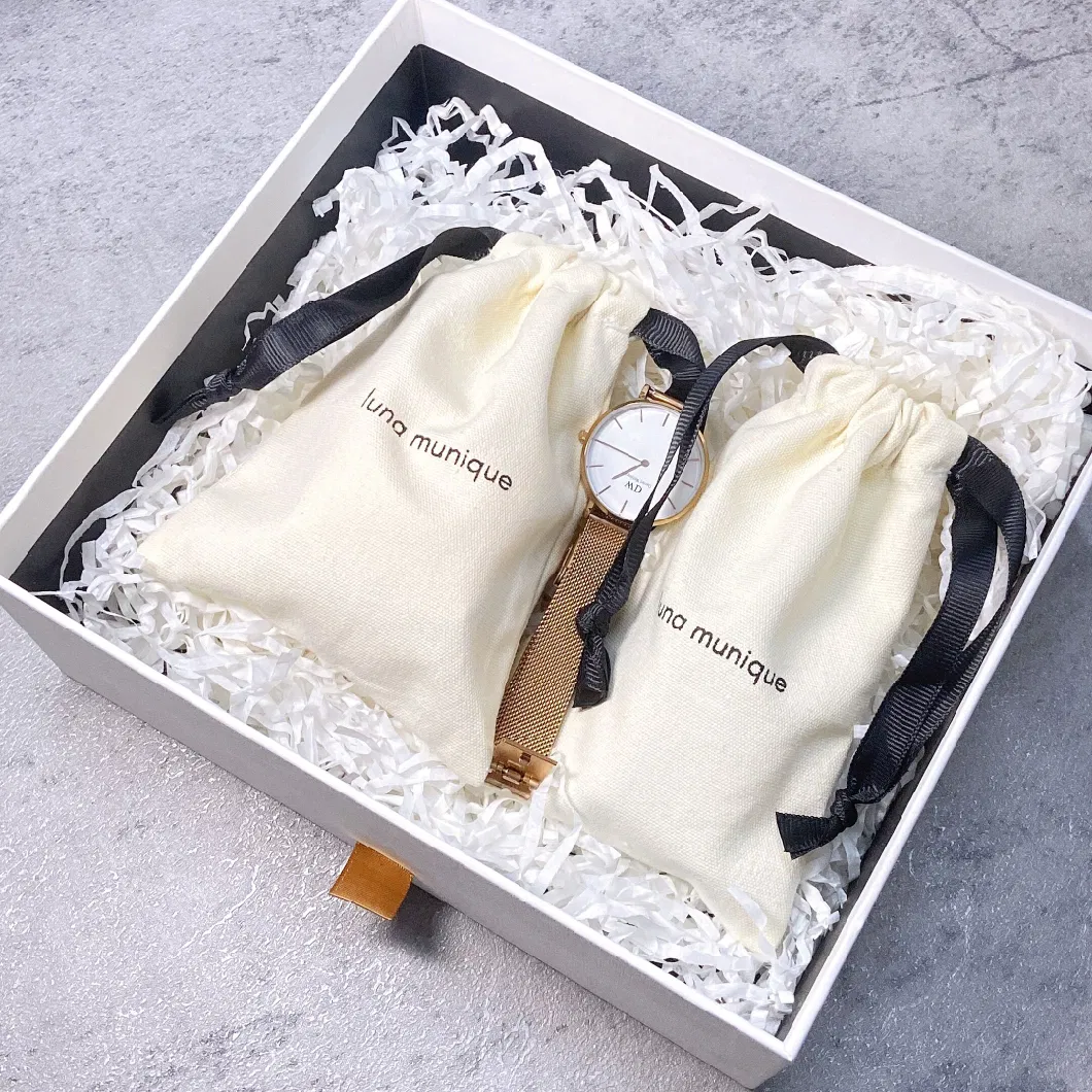 Hotsale Canvas Cotton Linen Jewelry Packaging Drawstring Bag with Double Cotton String
