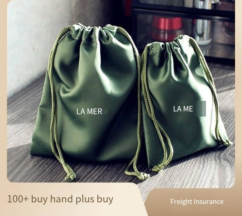 Jewelry Bag Green Silk Drawstring Bag Skincare Storage Bag