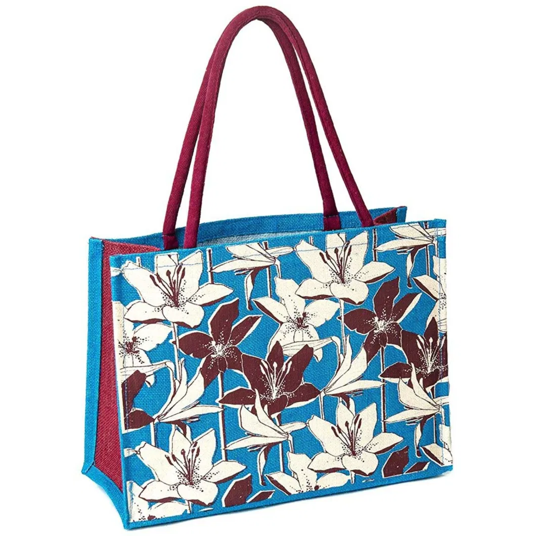Jute Reusable Grocery Shopping Bag Jute Tote Bags Aesthetic for School Travel Beach