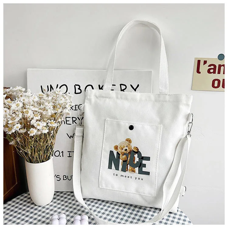 Korea New Fashion Single Strap Shoulder Bag Portable Handle Canvas Tote Bag - Image 2