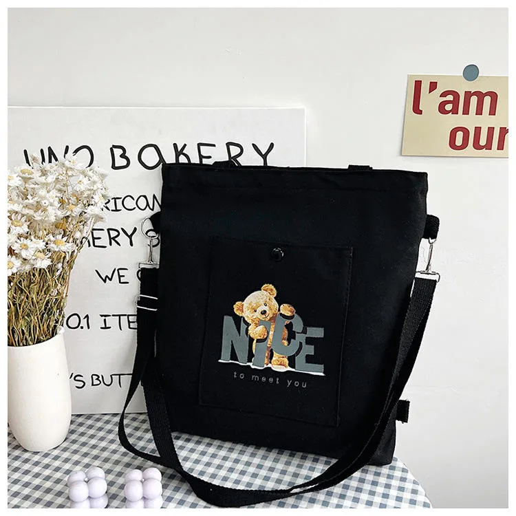 Korea New Fashion Single Strap Shoulder Bag Portable Handle Canvas Tote Bag - Image 3