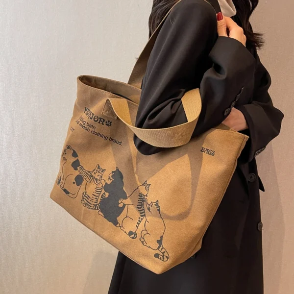 Large Capacity Bag Canvas Sense Shoulder Bag College Casual Commuter Tote Bag - Image 3