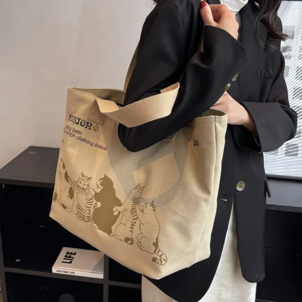Large Capacity Bag Canvas Sense Shoulder Bag College Casual Commuter Tote Bag - Image 4