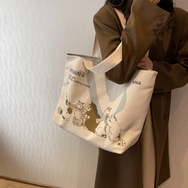 Large Capacity Bag Canvas Sense Shoulder Bag College Casual Commuter Tote Bag - Image 6