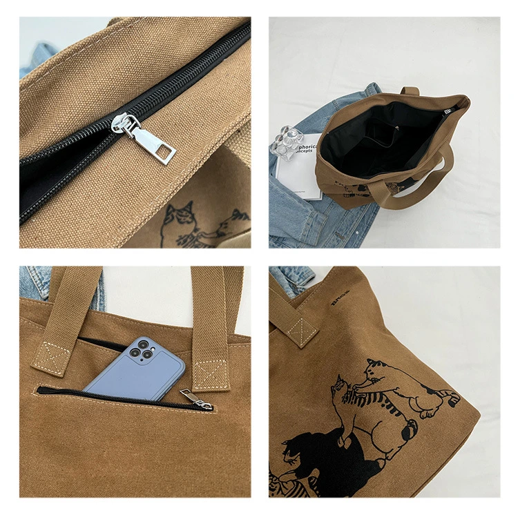 Large Capacity Bag Canvas Sense Shoulder Bag College Casual Commuter Tote Bag