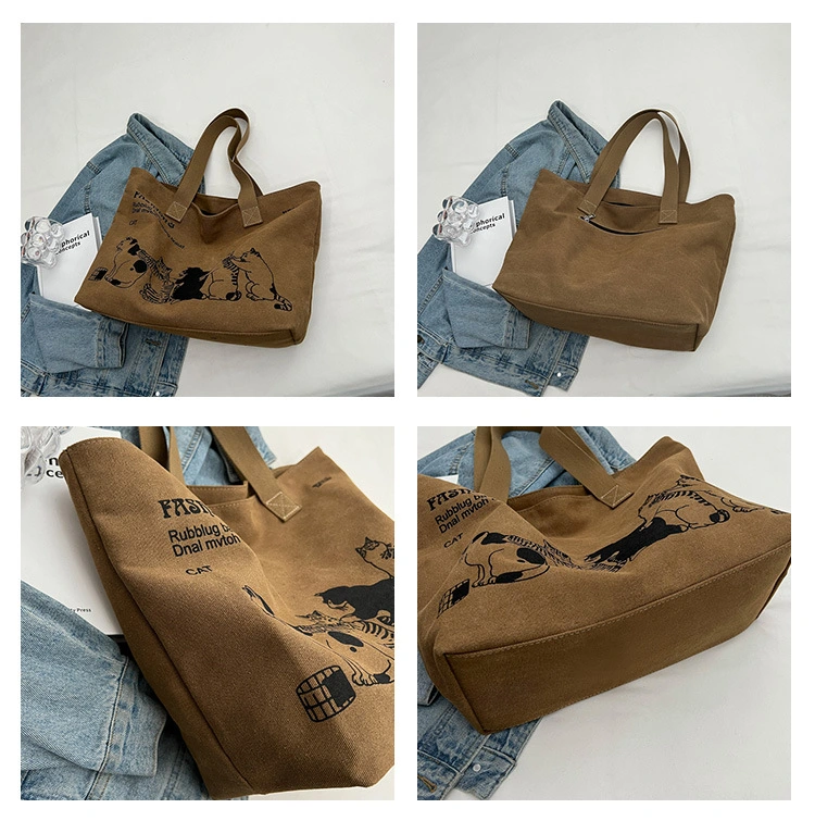 Large Capacity Bag Canvas Sense Shoulder Bag College Casual Commuter Tote Bag