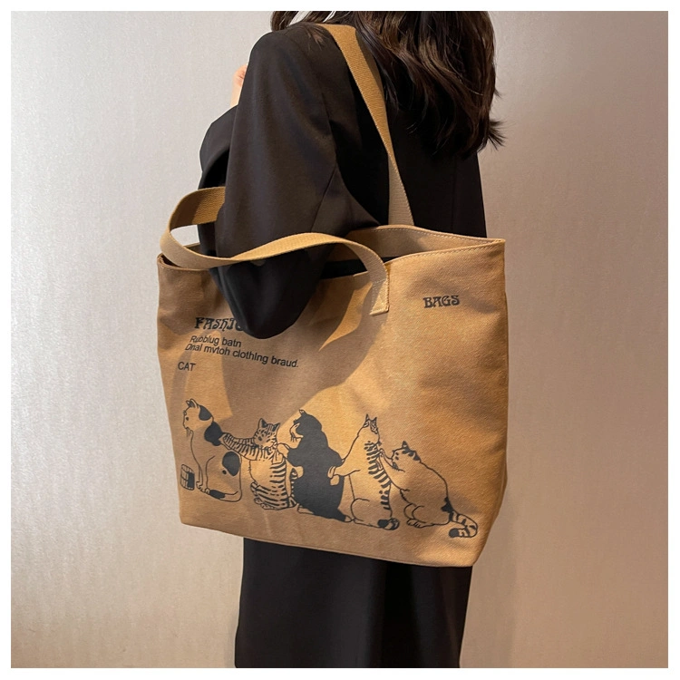 Large Capacity Bag Canvas Sense Shoulder Bag College Casual Commuter Tote Bag