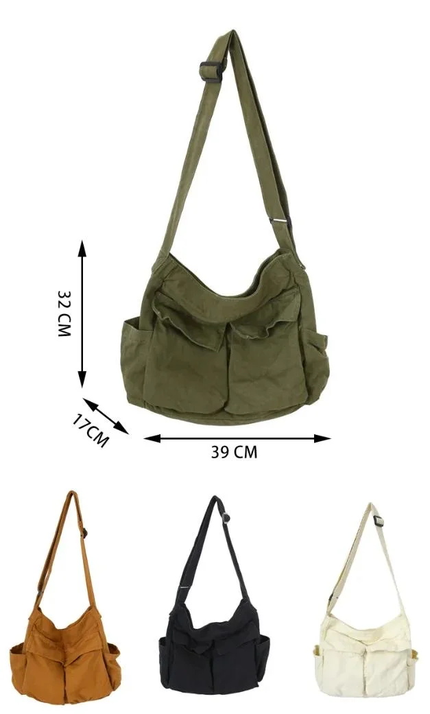 Large-Capacity Women Handbag Eco-Friendly Canvas Cross Body Bag Multi-Pocket School Bag