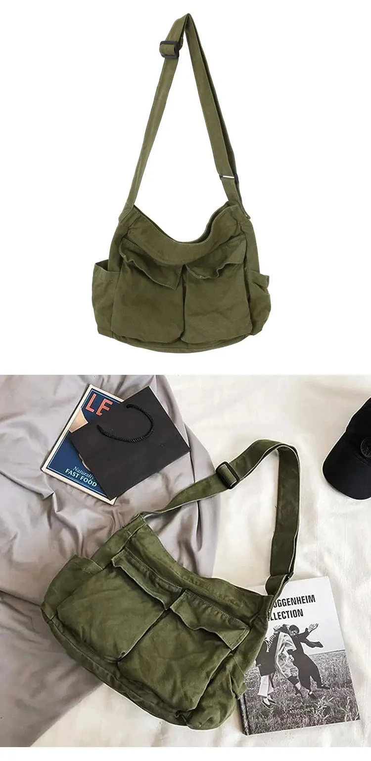Large-Capacity Women Handbag Eco-Friendly Canvas Cross Body Bag Multi-Pocket School Bag