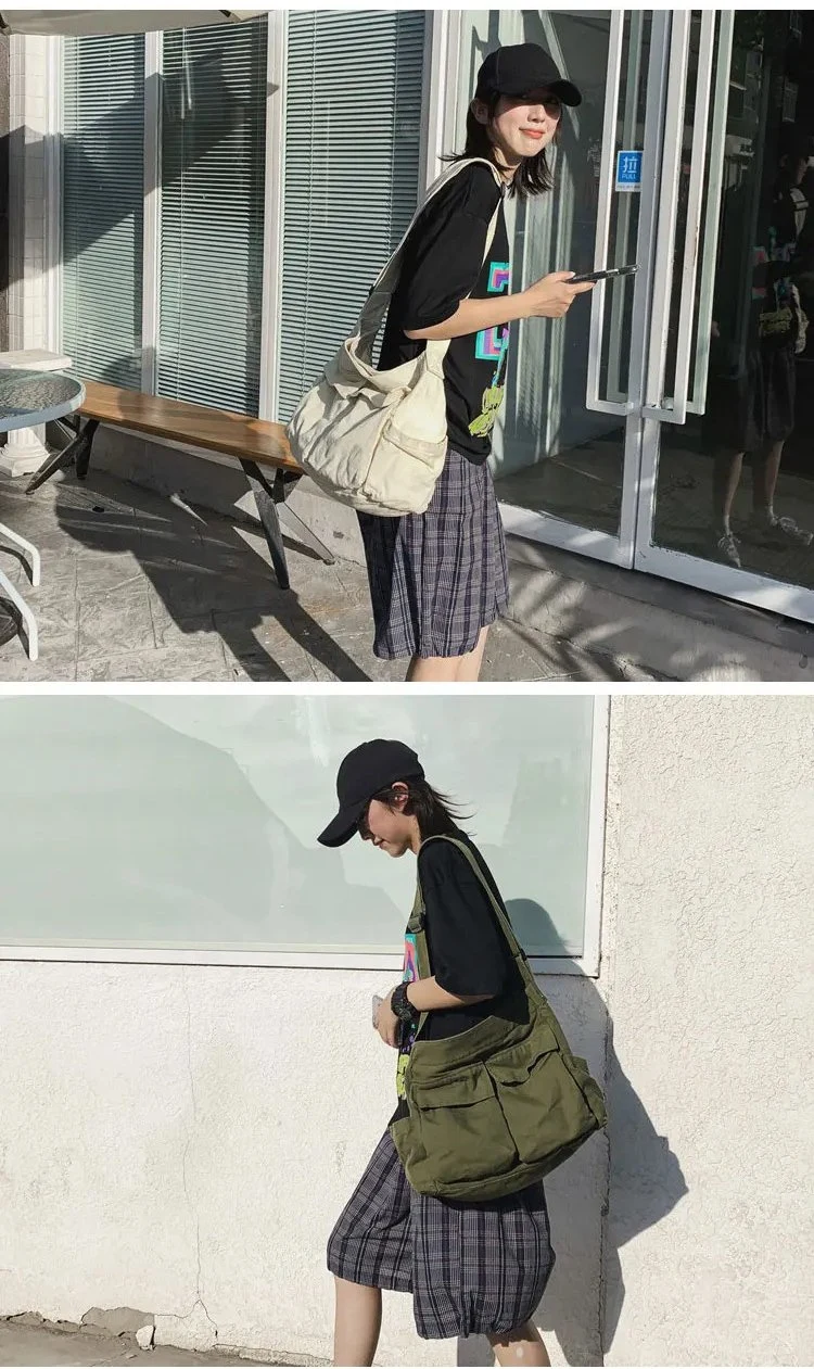 Large-Capacity Women Handbag Eco-Friendly Canvas Cross Body Bag Multi-Pocket School Bag