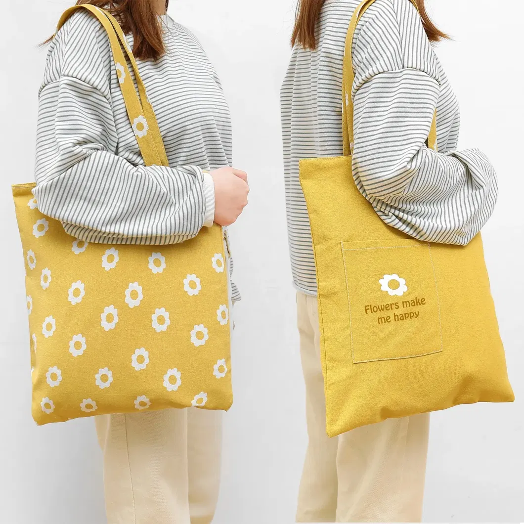 Large Cute Canvas Tote Bag Multi Pocket Cotton with Zipper Reversible Canvas Tote Bag