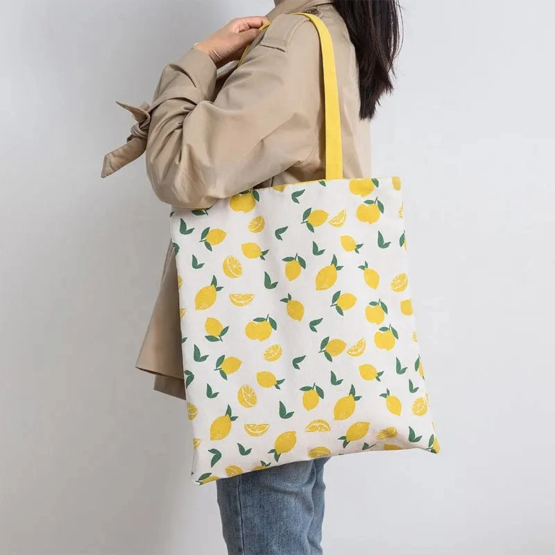 Large Cute Canvas Tote Bag Multi Pocket Cotton with Zipper Reversible Canvas Tote Bag