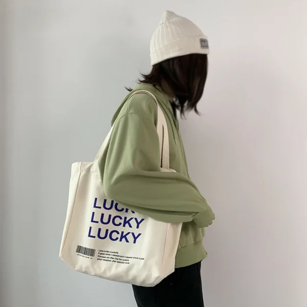 Letters Lazy Sail Cloth Bag Women′s Shoulder Japanese and Simple Large Capacity - Image 3