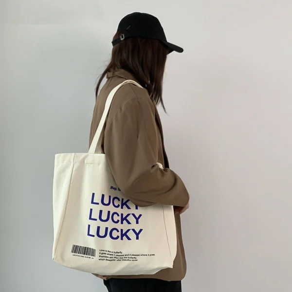Letters Lazy Sail Cloth Bag Women′s Shoulder Japanese and Simple Large Capacity - Image 4
