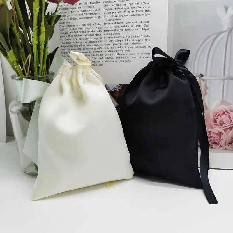 Luxury Satin Silk Jewelry Gift Wig Eyelash Storage Package Pouch Drawstring Bag