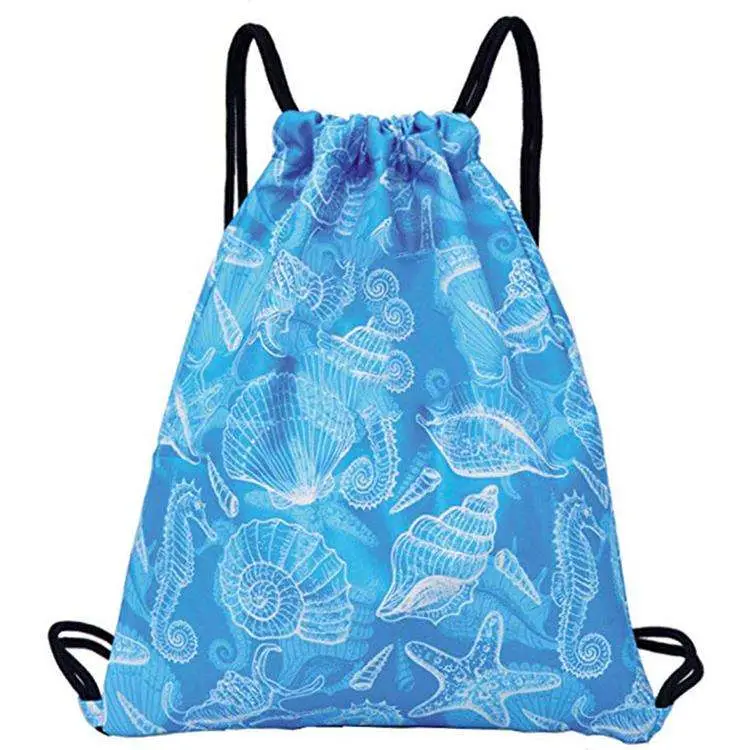 Manufacturer Custom Printed Small Waterproof Storage Backpack Folded Nylon Polyester Drawstring Bag