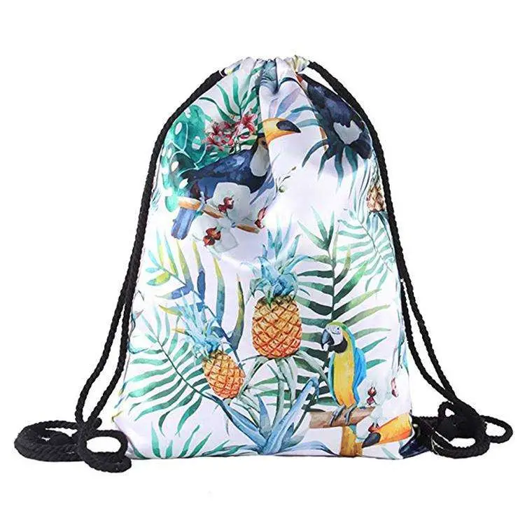 Manufacturer Custom Printed Small Waterproof Storage Backpack Folded Nylon Polyester Drawstring Bag