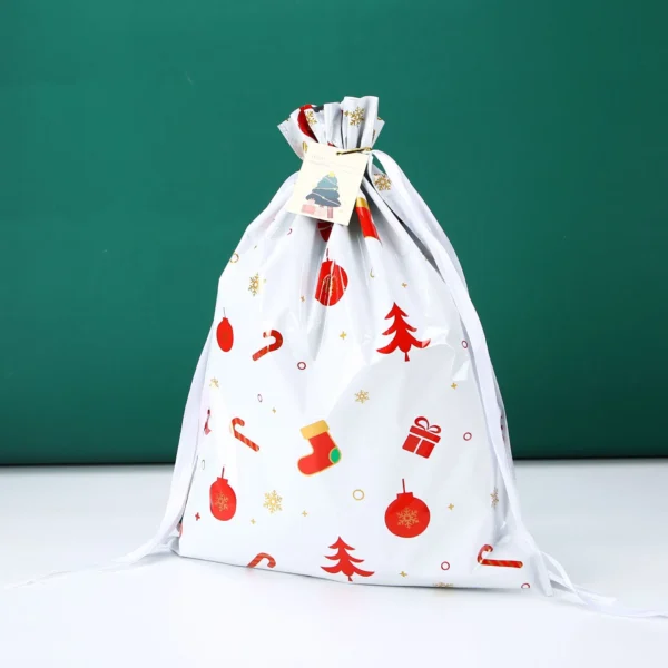 Merry Christmas Foil Drawstring Santa Candy Party Gift Big Plastic String Bags Bulk - Image 4