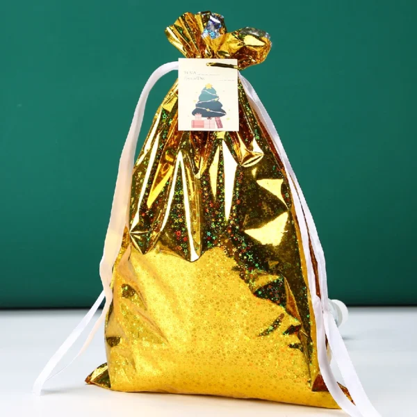 Merry Christmas Foil Drawstring Santa Candy Party Gift Big Plastic String Bags Bulk - Image 5