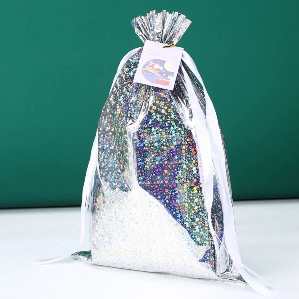Merry Christmas Foil Drawstring Santa Candy Party Gift Big Plastic String Bags Bulk - Image 6