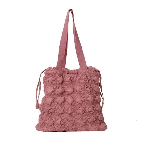New Fashion Canvas Knitting Drawstring Shoulder Handbag Pink Tote Bag - Image 4