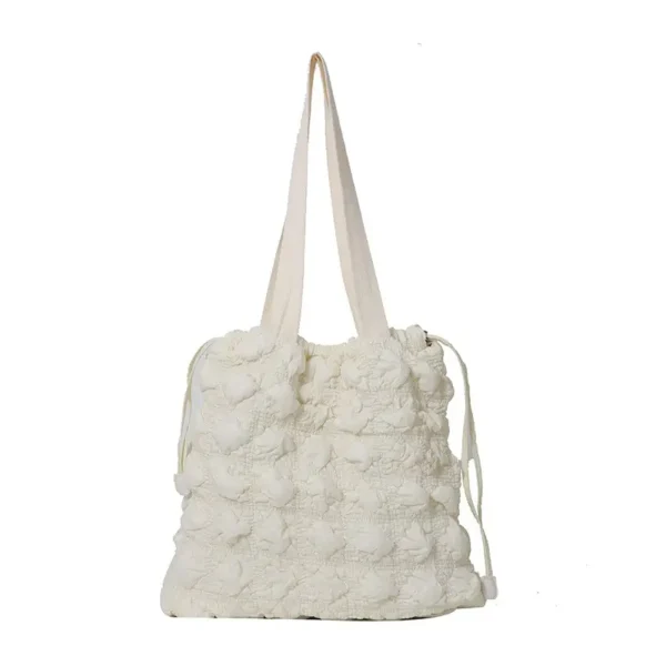 New Fashion Canvas Knitting Drawstring Shoulder Handbag Pink Tote Bag - Image 5