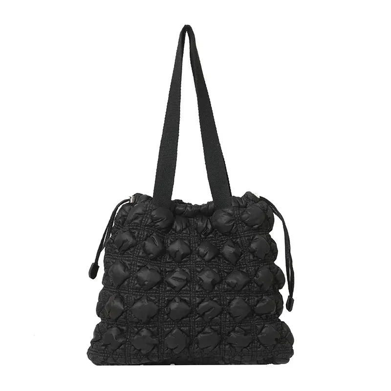 New Fashion Canvas Knitting Drawstring Shoulder Handbag Pink Tote Bag