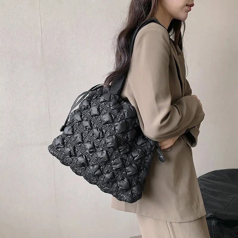 New Fashion Canvas Knitting Drawstring Shoulder Handbag Pink Tote Bag