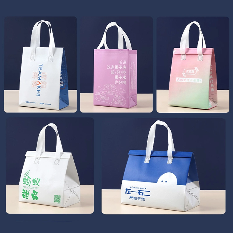 Non Woven Aluminum Foil Disposable Cooler Bag Small Takeaway Cold and Hot Drinks Coffee Food Delivery Thermal Insulated Bag