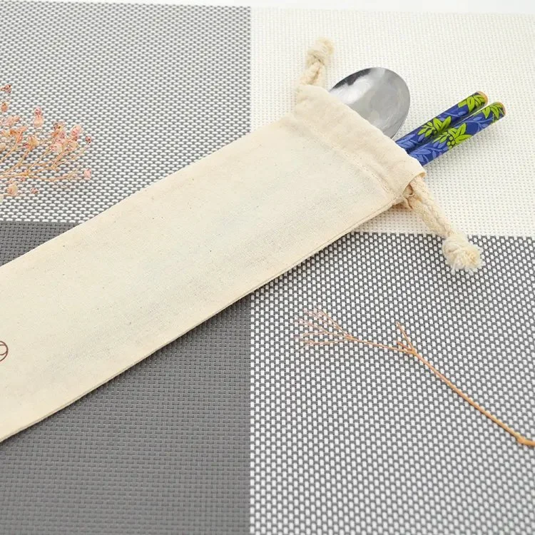 Outdoor Fashion Design Natural Cotton Drawstring Bag Manufacturing Chopsticks Fork Storage Bag - Image 2
