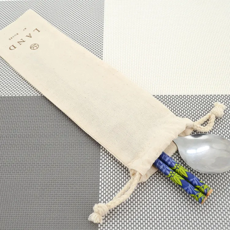 Outdoor Fashion Design Natural Cotton Drawstring Bag Manufacturing Chopsticks Fork Storage Bag - Image 3