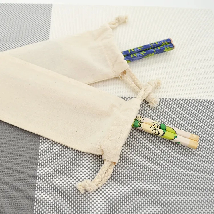 Outdoor Fashion Design Natural Cotton Drawstring Bag Manufacturing Chopsticks Fork Storage Bag - Image 4