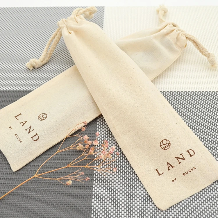 Outdoor Fashion Design Natural Cotton Drawstring Bag Manufacturing Chopsticks Fork Storage Bag