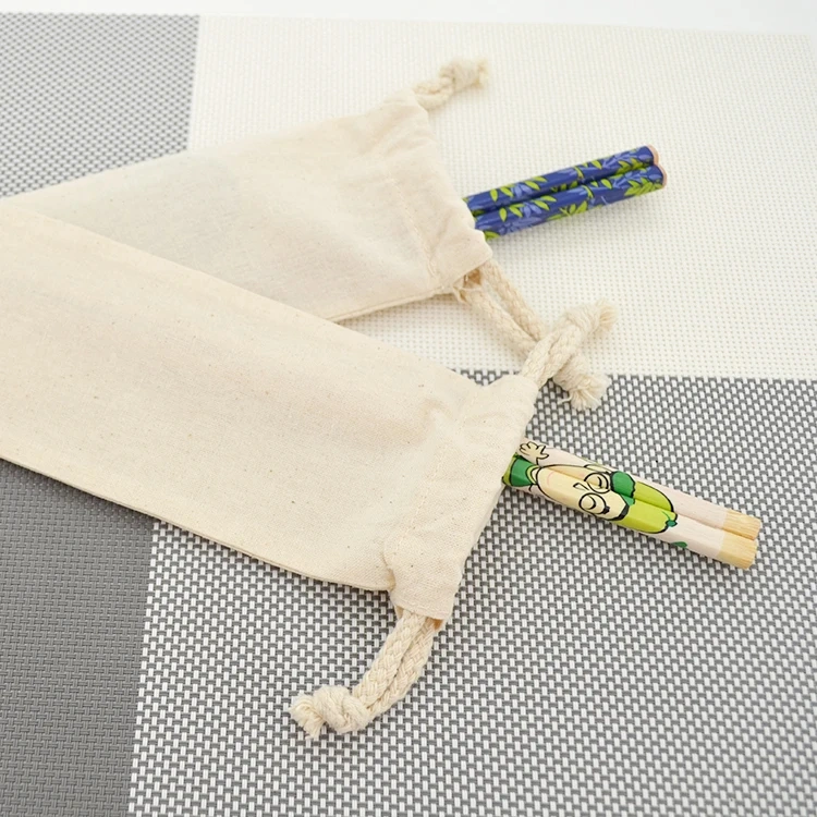 Outdoor Fashion Design Natural Cotton Drawstring Bag Manufacturing Chopsticks Fork Storage Bag