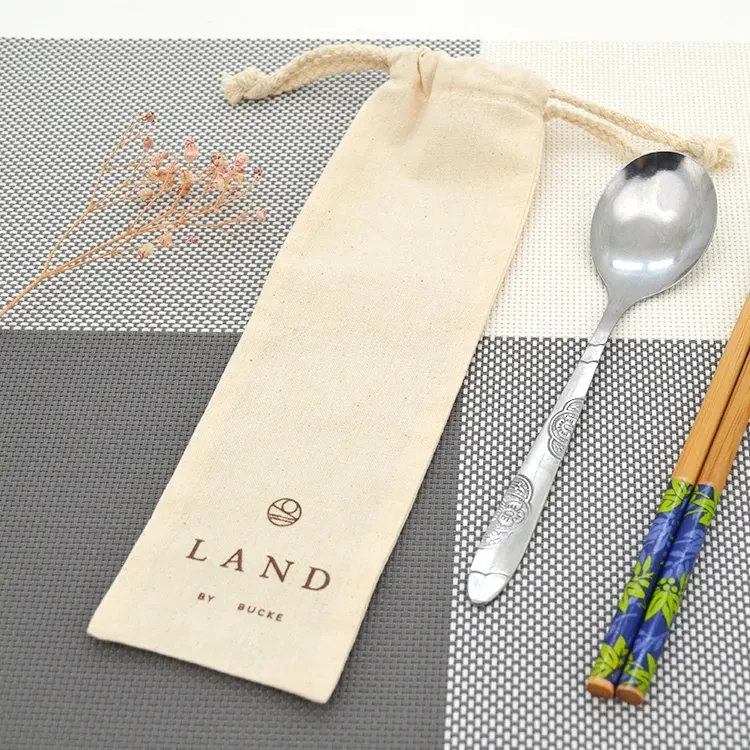 Outdoor Fashion Design Natural Cotton Drawstring Bag Manufacturing Chopsticks Fork Storage Bag