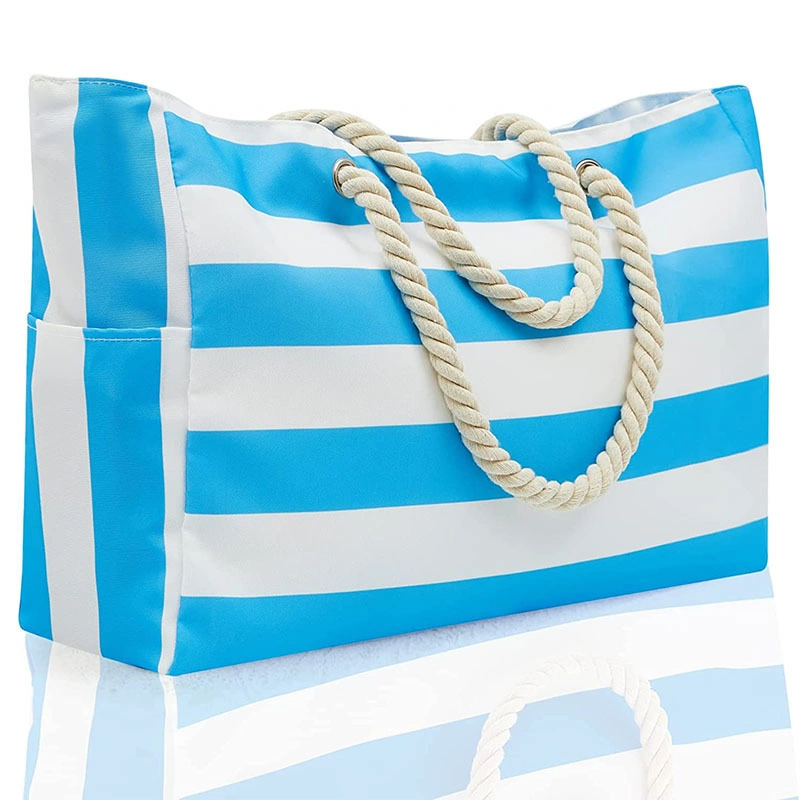Outdoor Handbag Striped Bohemian Canvas Storage Bag with Large Capacity Beach Bag
