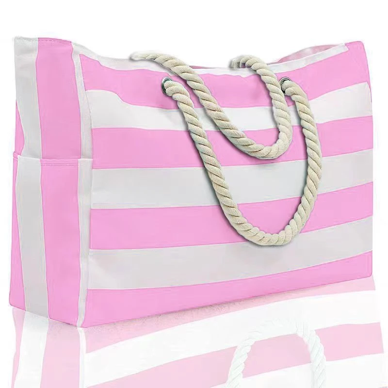 Outdoor Handbag Striped Bohemian Canvas Storage Bag with Large Capacity Beach Bag - Image 2