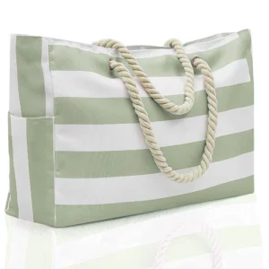 Outdoor Handbag Striped Bohemian Canvas Storage Bag with Large Capacity Beach Bag - Image 3