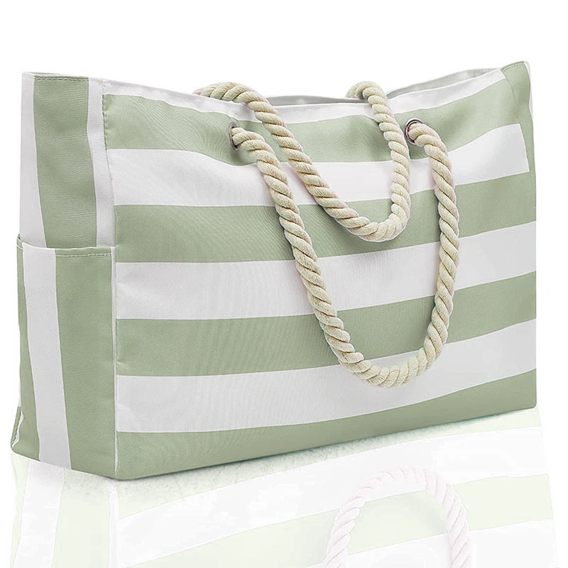 Outdoor Handbag Striped Bohemian Canvas Storage Bag with Large Capacity Beach Bag - Image 3