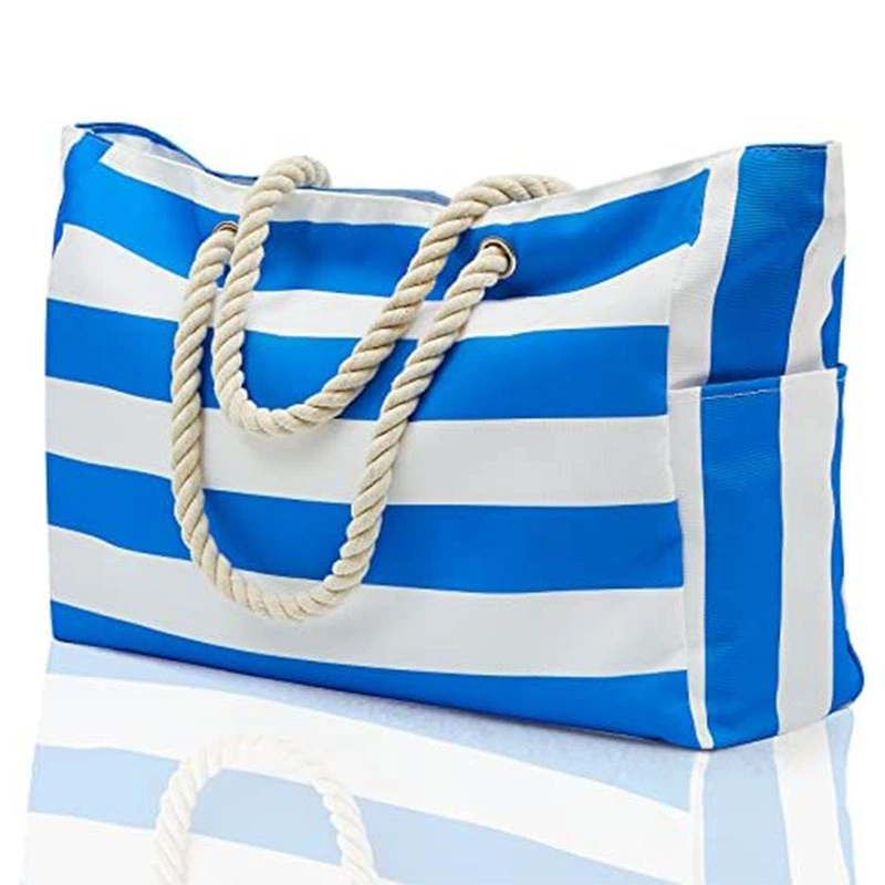 Outdoor Handbag Striped Bohemian Canvas Storage Bag with Large Capacity Beach Bag - Image 4
