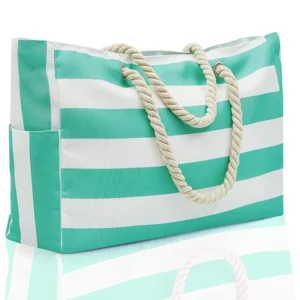 Outdoor Handbag Striped Bohemian Canvas Storage Bag with Large Capacity Beach Bag - Image 5